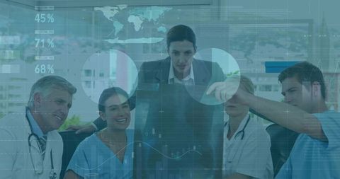 Healthcare Team Analyzing Patient Data in Modern Hospital