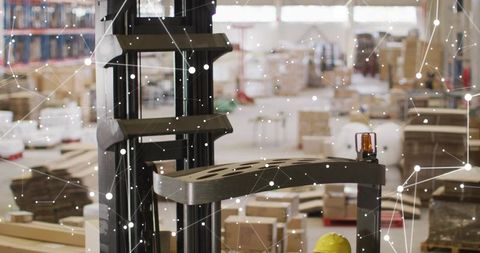 Smart warehouse forklift mast and carriage with iot network overlay and safety beacon