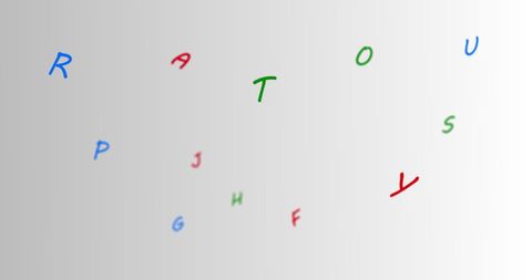 Floating colorful letters on white background