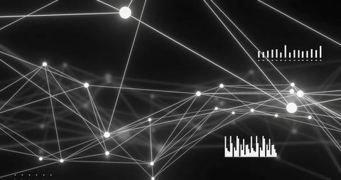 Digital network connections with data visualizations on black background