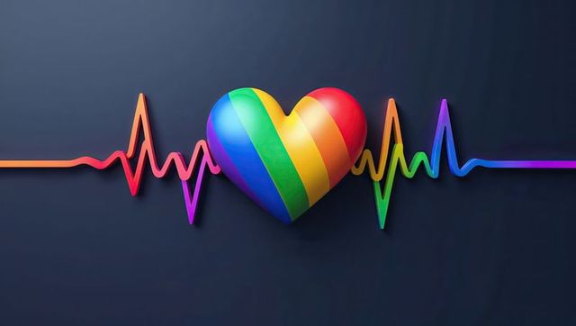 Vibrant Rainbow Heart and ECG Line Symbolizing Love and Equality