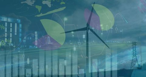 sustainable energy and economy concept with wind turbines and financial data - Download Free Stock Images Pikwizard.com