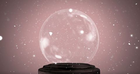 Minimalist Transparent Glass Sphere with White Flakes on Wooden Base
