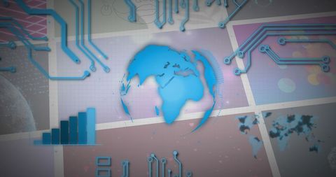 Digital Blue Globe with Circuitry and Data Charts Overlay - Download Free Stock Images Pikwizard.com
