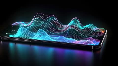 Futuristic Neon Waveforms Emitting from Smartphone