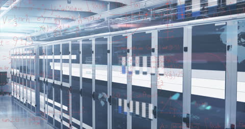 Futuristic Data Center with Digital Overlay in High-Tech Environment