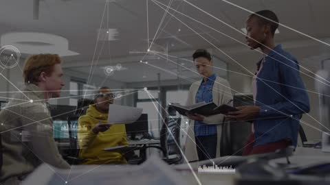 Diverse Business Team Discussing Network Connections in Modern Office