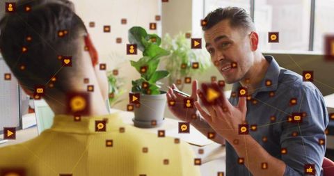 Dynamic office collaboration with digital interaction icons