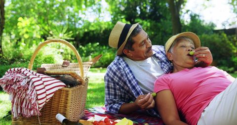 Happy Senior Latino Couple Enjoying Picnic in Park - Download Free Stock Images Pikwizard.com