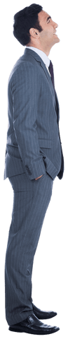 Transparent Smiling Businessman Looking Up in Gray Suit
