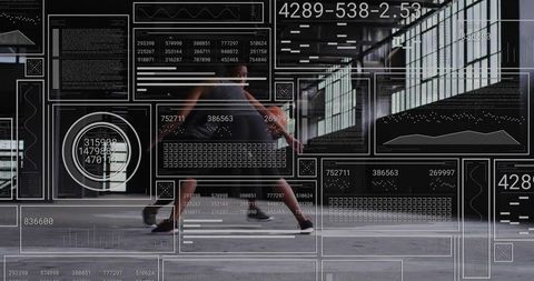 Athlete Exercising with Digital Data Panels and Advanced UI Graphic Overlays