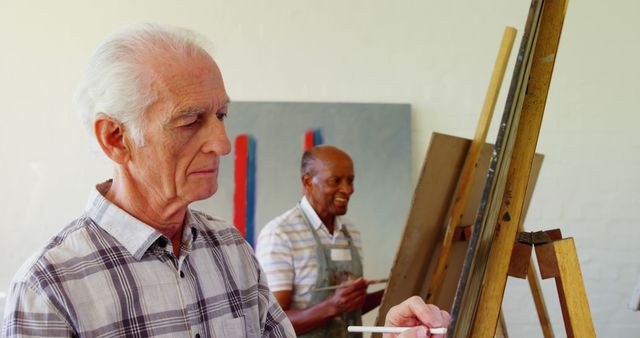 Senior Men Enjoying Painting Class - Download Free Stock Images Pikwizard.com