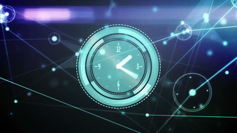 Digital Clock Amidst Futuristic Network Connections