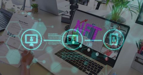 Digital Business Meeting with NFT Concept and Data Processing Visuals