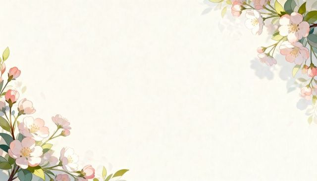 Pastel cherry blossom corner frame for cream textured invitation layout