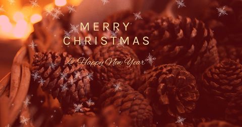 Festive Christmas Greeting with Pine Cones and Warm Lights