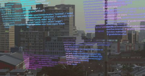 Digital Data Streams Overlay in Urban Cityscape - Download Free Stock Images Pikwizard.com