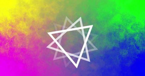 White triangle over vibrant gradient background with abstract design