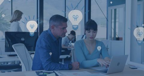 Creative brainstorming at workspace with business technologies