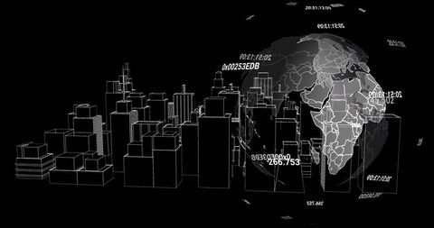 Digital Globe with Code Overlay on Urban Wireframe - Download Free Stock Images Pikwizard.com