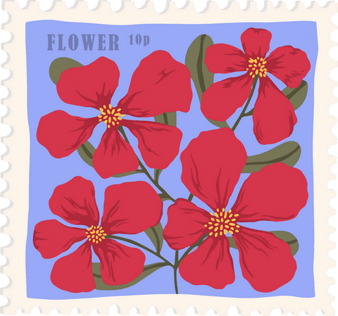 Red flower stamp illustration on transparent background
