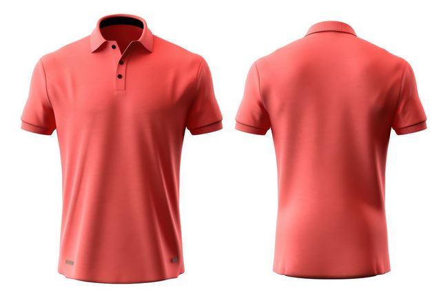 Red polo shirt displayed in front and back view on white. Ideal for e-commerce, fashion catalogs, and designing apparel-themed advertisements.
