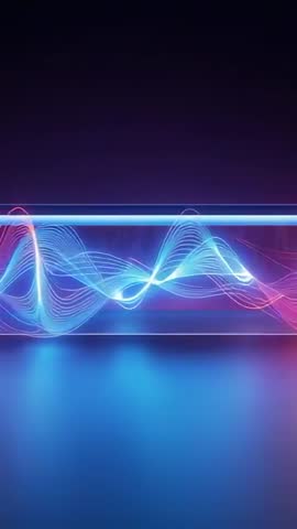 Vertical neon waveform looping inside glass band for mobile motion backgrounds