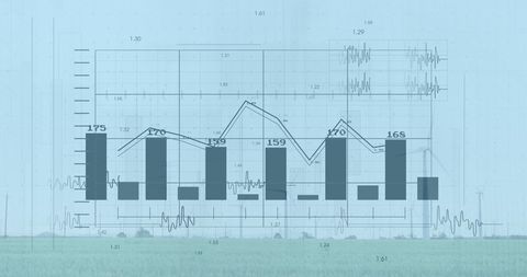 Financial data overlay on wind farm landscape