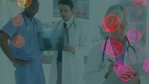 Doctors Analyzing X-ray with Digital Healthcare Overlay