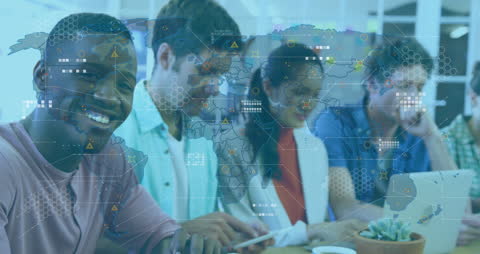 Diverse Team Engaged in Global Business Networking at Office