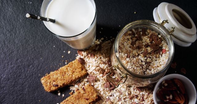 Healthy Breakfast with Granola, Milk, and Whole Grain Bars - Download Free Stock Images Pikwizard.com