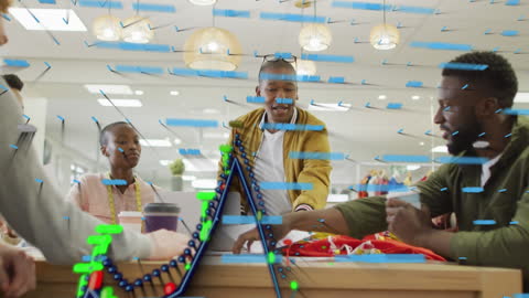 Diverse Team Collaborating with Digital Data Interfaces in Office