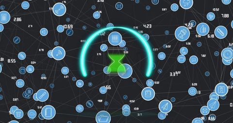 Digital network connectivity with hourglass icon
