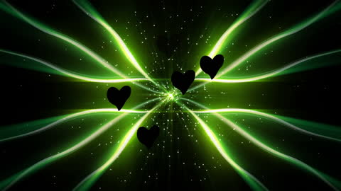 Digital Mix of Glowing Green Lights and Black Hearts