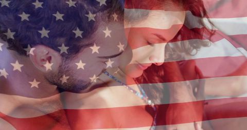 Romantic American Couple with Patriotic Flag Overlay