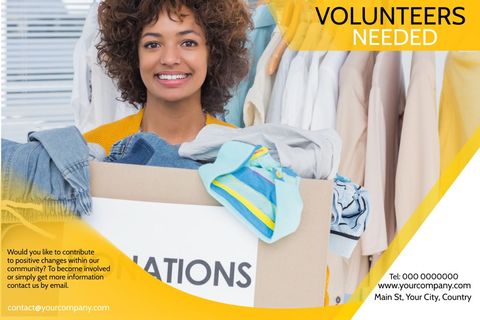 Smiling woman holding donations box for community service