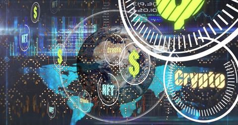 Futuristic digital interface with cryptocurrency elements