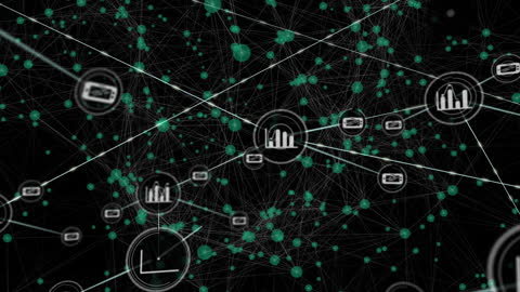 Abstract Digital Connection Network with Statistical Icons