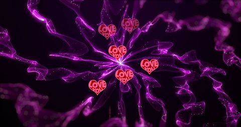 Floating Hearts and Vibrant Purple Waves on Black Background - Download Free Stock Images Pikwizard.com