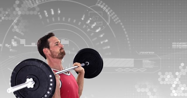Composition of caucasian sportsman lifting weights and data processing - Download Free Stock Photos Pikwizard.com