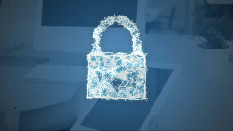 Digital Padlock Symbolizing Cybersecurity in Office Environment