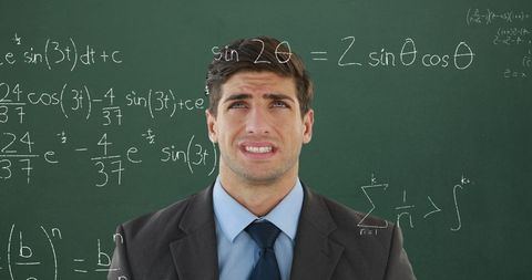 Confused student struggling with complex math equations
