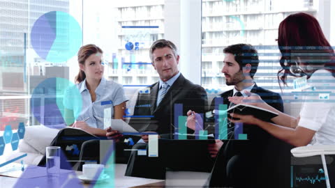 Business Team Analyzing Data Statistics in Modern Office