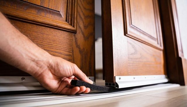 Installing black door sweep under oak door with aluminum threshold and track