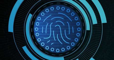 Digital Fingerprint Interface with Binary Background in Futuristic Design