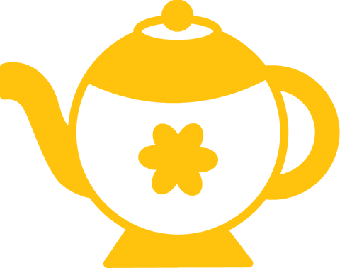 Yellow teapot with flower motif on transparent background