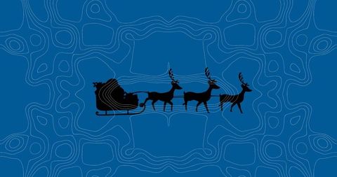 Silhouette of santa's sleigh with reindeer on blue contour background