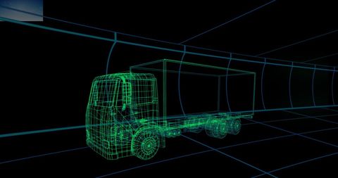 Futuristic wireframe truck visualizing advanced transportation