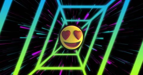 Heart eyes emoji with neon geometric laser effect