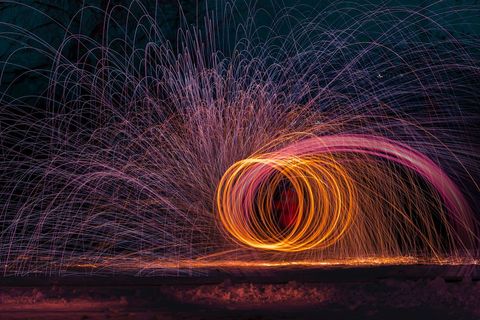 Captivating Steel Wool Light Painting with Vibrant Sparking Trails